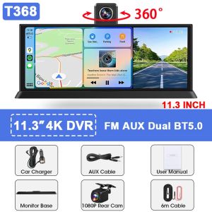 11.3" Car DVR 4K 360° Rotating Camera Wireless Carplay Android Auto Dash Cam Dual Lens Video Recorder GPS Navigation Dashboard