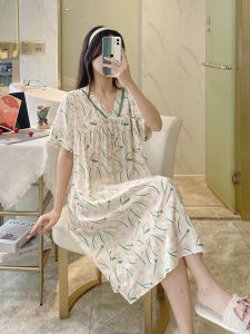 2024 New Arrival Nightdress: Cotton Silk Short Sleeve Mid Length & Elegant College Style