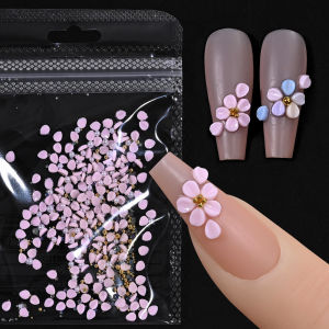150Pcs 3D Pink Petals Flower Nail Art Decorations with Pearl&Steel Beads Flowers Nails Charms DIY Carving Floral Nail Supplies 1