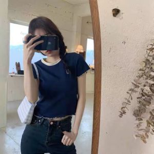【READYSTOCK】Ruffled knit top round neck t-shirt embroidery tee 现货木耳边上衣 圆领针织上衣 拼色t恤女 短袖上衣女 韩系t恤 百搭上衣 刺绣衣服