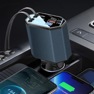 SEAMETAL ที่ชาร์จแบตในรถยนต์ 120W อะแดปเตอร์ Type-C USB อะแดปเตอร์ชาร์จเร็ว สายยืดหดได้