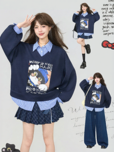 KEIKO | Youthful Cute Cat Print Flannel Hoodie Autumn New Design