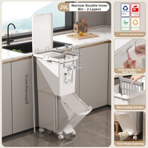 MMZECE | Elevated Movable Large Capacity Japanese Style Kitchen Trash Bin Wet-Dry Separation