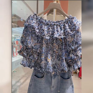 YUFUQING | Elegant Summer 2025 Womens Shirt One Shoulder Bubble Sleeve Short Sleeve Chiffon Floral Print Commute Style French Style