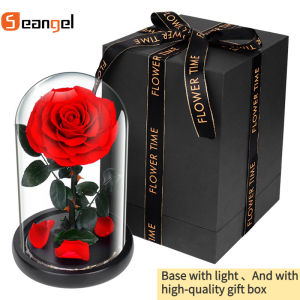 Seangel Preserved Red Rose for Valentines Gifts Real Rose in Glass Dome with light Flower Gifts for Her Mothers Day Birthday Christmas，Anniversary情人节小王子红玫瑰