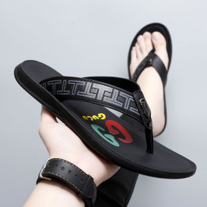 Mens Casual Summer Thong Slippers Outdoor Beach Shoes Breathable Split Color Pattern Leisure Korean Style Sandals