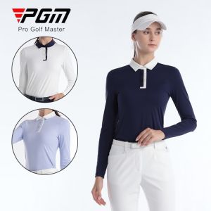 PGM Women Long Sleeve Golf Shirt Ladies Turn Down Collar Sports Tops Women Slim Patchwork T-Shirts Autumn Casual Golf Apparel