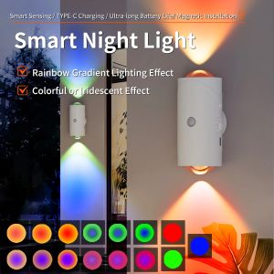 Magnetic LED Motion Sensor Wall Light USB Rechargeable Night Lights Up and Down Lighting for Living Room Bedroom Corridor