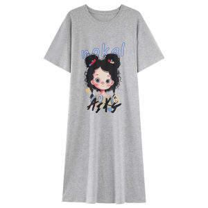 Miiow | Cat Woman Sleep Dress Womens Style 2025 New Summer Pure Cotton Short Sleeve Long Loose Plus Size Can Wear Outdoor Home Clothes Set