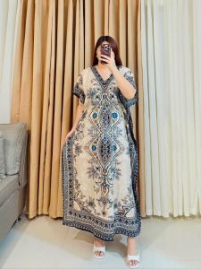 Angel-Bie Printed Kaftan Maxi Dress | Silky Smooth Polyester | Fits Medium to XXL | Resort & Lounge Wear