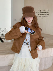 Caramel Short Suede Jacket Womens Fashion Slimming Outerwear Motorcycle Style Coat Autumn New Arrival Commute Style Loose Fit