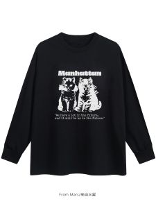 Áo Thun Dài Tay in Hình Mèo Mars from Dành Cho Cặp Đôi Dáng Rộng Thoải Mái Thường Ngày Mùa Thu Phong Cách Thường Ngày Áo Thun Nam