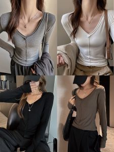 MiiOW | เสื้อยืดคอกลมแขนยาวทรงสลิมฟิตสำหรับผู้หญิง เสื้อชั้นในฤดูใบไม้ร่วงและฤดูหนาว ทรงเข้ารูป คอกลม ทรงเข้ารูป ทรงเข้ารูป