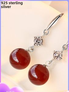 Elegant Red Agate Pure Silver Earrings Womens Fashion Jewelry Drop Earrings Luxury Minimalist Chinese Style New 2025