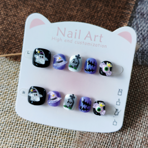 Trang Điểm Móng Tay Hoạt Hình Halloween Thủ Công Ngắn Cho Trẻ Em Từ 3-6-11 Tuổi Trang Trí Móng Tay Dễ Thương Của Little Ghost