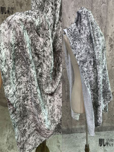 Thin Grey Black Crack Spray Ink Shirt Fabric Renovated Hanfu Dress Creative Designer Material Polyester Coated Layered Sponge Pad