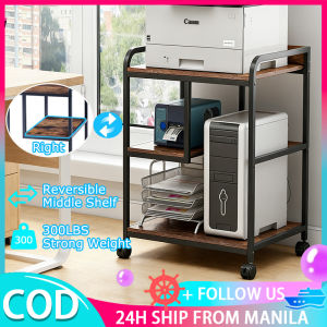 3 Layers Printer Stand Rack Organizer With Wheels Movable Side Table Wooden Bedside Table With Drawer Wooden Desktop Storage Rack Floor Standing Storage Rack Host Computer Cart Multi-Purpose Save Space For Home Office Coffee Bar