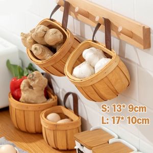 【Thurstan】ตะกร้าแขวนผนัง ตะกร้าเก็บของ แฮนด์เมด ตะกร้าเก็บหัวหอม กระเทียม ขิง ดอกไม้ สําหรับห้องครัว