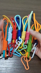 【Local Seller】Dopamine Color Blocked Short Woven Phone Lanyard Keychain DIY Anti Loss Keychain Phone Key Spring Buckle