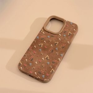 💗Internet celebrity trend+In stock+COD Khaki Full Screen Colour Floral Cover Case for iPhone 16 15 14 13 12 11 Pro Max Plus Shockproof Protective Phone Case