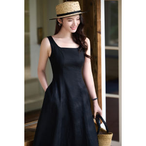 Misoshine | Breathable Linen French Square Neck Dress