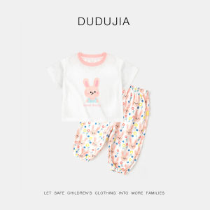 Dudujia Childrens Summer Short Sleeve Set Baby Boy Casual Pants Two-Piece Set Girl Thin Summer Fashion Cotton Blend Fabric