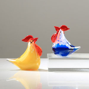 Modern Minimalist Mixed Color Glass Rooster Artistic Ornament Luxury Living Room Childrens Room Entrance Decor Gift Moving in