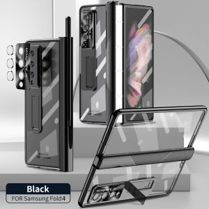 Cho Samsung Galaxy Z gấp 5 đứng với bản lề Trường hợp với miếng dán film thủy tinh Bracket trong suốt bìa cho gấp 4 lần 3 trường hợp
