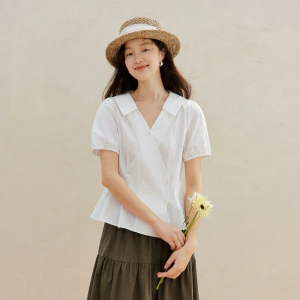 INMAN | Xinjiang Cotton Slim Fit Short Sleeve Shirt V-Neck Flattering Top