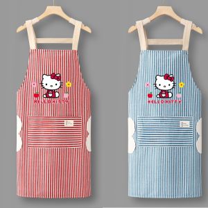 Pure Cotton Linen Apron Easy to Wash Kitchen Home Use Anti-Stain Waistcoat Cute Fashionable Tea Milk Nail Art Work Uniform