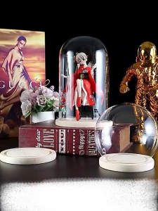 Glass Display Dome With Wooden Base / Glass Round Cover / building block figurine desktop ornament dust cover