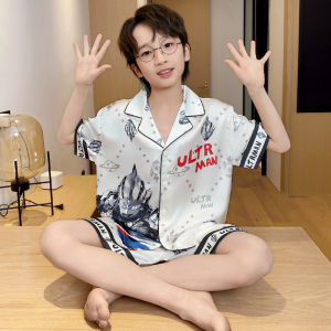 SHAPRA | Dinosaur Cartoon Summer Lightweight Children Pajamas Ice Silk Cool Feeling 3-piece Set