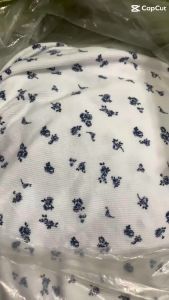 1 Mét Vải Thun Cotton Gân Borip 4 Chiều Nền Trắng Hoạ Tiết Hoa Nhí Xanh Đen Khổ 1m6 Hàng Công Ty