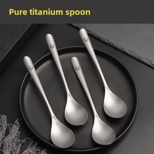 Pure Titanium Spoon Household Dining Spoon Soup Spoon Spoon Long Handle Stirring Spoon Thickened Western Spoon Outdoor Portable Titanium Tableware
