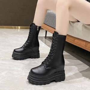 Giày Bốt Martin Tăng Chiều Cao Trong Suốt Mùa Xuân Thu Phong Cách Anh Cho Nữ Giày Bốt Xe Máy Cổ Ngắn Mũi Tròn