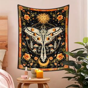 VIKAMA Trăng Bướm Đêm Hoa Mặt Trời Nấm Tarot Tấm Thảm Huyền Bí Polyester Nghệ Thuật Treo Tường Nền Cho Phòng Khách Trang Trí Phòng Ngủ