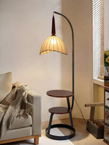 DGY | French Antique Walnut Wooden Cloth Fabric Multi-functional Lamp