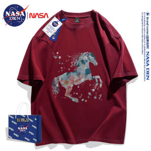 เสื้อยืดคอกลมแขนสั้นผ้าฝ้ายแท้ระบายอากาศได้ดี ทรงหลวม แฟชั่นฤดูร้อน สำหรับทั้งชายและหญิง รุ่นพิเศษของ NASA