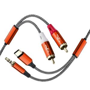 Orange 3.5mm to Dual RCA Stereo Audio Cable - Hi-Fi Sound Universal Compatibility for TV Phone Car Radio
