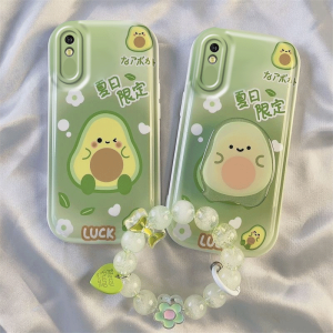 Redmi 8/9/9a Phone Case Full Cover Wave Edge Transparent Soft Silicone Matte Anti-Fall Shell Cover for Women Avocado Design