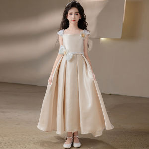 Girls Satin Performance Dress Childrens Piano Performance Skirt Little Girl Hostess High-End Princess Dress Childrens Formal Wear