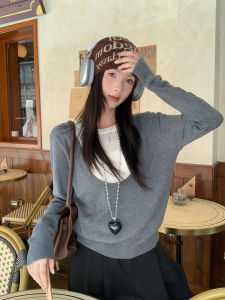 Elegant Fake Two-piece Autumn Womens Knit Sweater