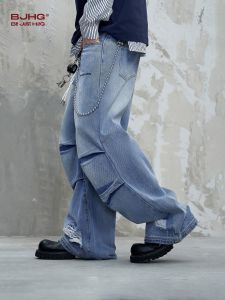 Retro American Straight Leg Mens Jeans BJHG Paratrooper Style Casual Cotton Polyester Blend Non-Stretch Loose Fit