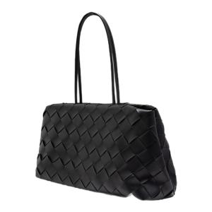 Black Woven Diamond Pattern Handbag Lyuocheng Leisure Shoulder Bag Magnetic Buckle Closure PU Leather Medium Hardness