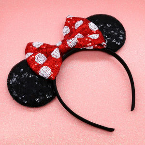 2025 Classical Mouse Ears Headband Disney Embroidery 5" Sequins Dot Bow Hairband For Girls Featival Party DIY Hair Accessories