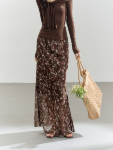 High Waist Floral Print Mini Skirt Seductive Summer Vacation Style Polyester Fiber Slimming Long Skirt for Young Women