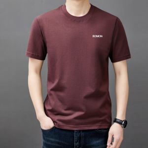 ROMON | Lormen Mens Short Sleeve T-Shirt Pure Cotton Casual Round Neck Summer New Style Ice Silk Top Youth Fashion Loose Fit Modern Wind
