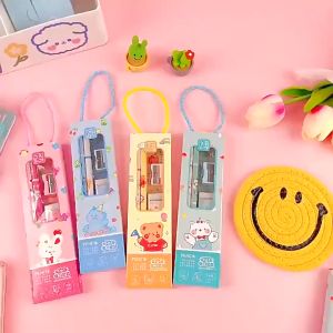 Stationery Set 5 in 1 Alat Tulis Anak Sekolah Penghapus penggaris Pensil Serutan Karakter Lucu Set Alat Tulis Anak Motif Kartun