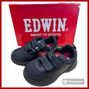 Original EDWIN Kasut sekolah Hitam PU #3004 free stokin