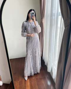 Dress Pesta - Dress Premium - Dress Grey - Dress Abu Abu - Gamis Pesta - Gamis Premium - Gamis Lebaran
